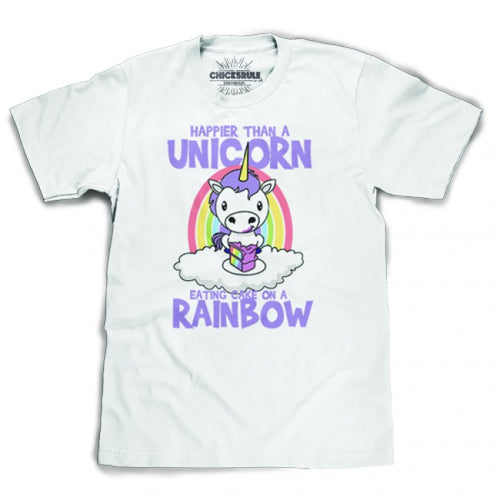 Chicksrule Happier Than A Unicorn Unisex T-shirt - White