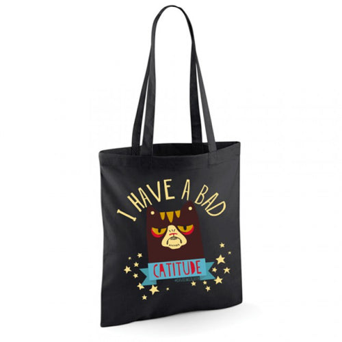 David and Goliath Tote Bag - I Have Bad Catitude - Black