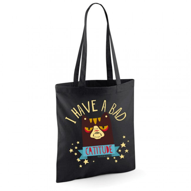 David and Goliath Tote Bag - I Have Bad Catitude - Black